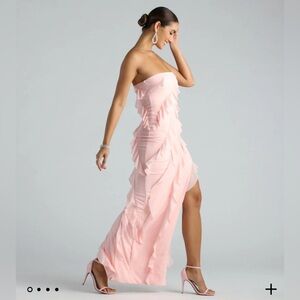 Gabby Formal Mesh Long Strapless Dress Pink S